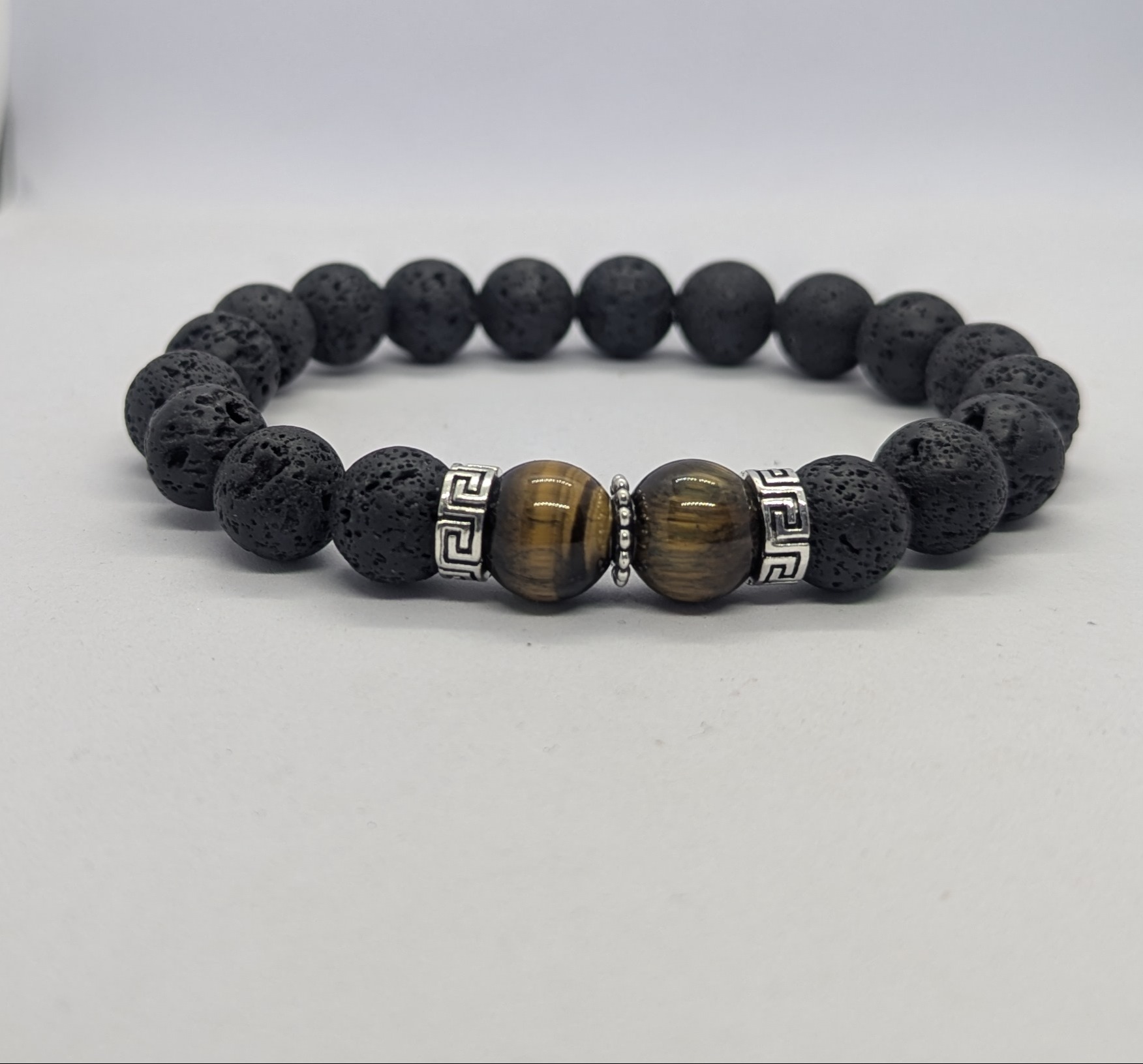Bracelet homme pierre de lave et oeil de tigre