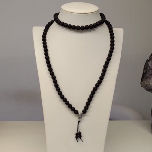 Mala Tibétain en pierre de lave, pierre du karma.