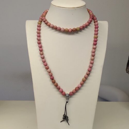 Mala Tibétain en rhodochrosite, pierre contre la jalousie.