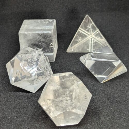 5 solides de Platon en cristal de roche, pierre de recentrage.