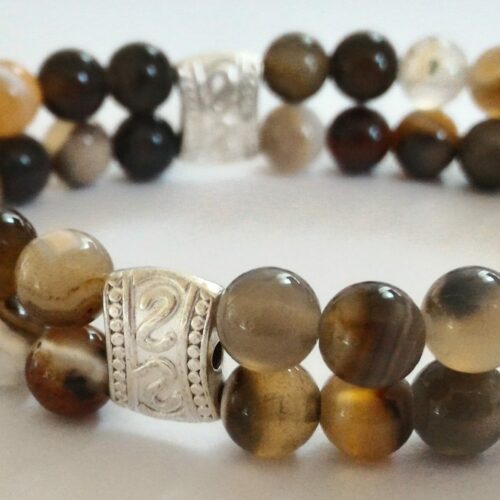 Bracelet double en agate de Botswana, pierre de stabilité.